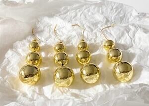 Vintage Gold Glass Tiered Triple Ball Drop Christmas Ornaments - Set of 4